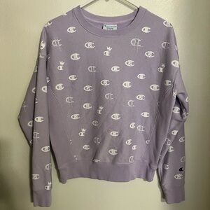 CHAMPION Classic Reverse Weave Printed Logo Crewneck Lilac &‎ White Women's Sz M